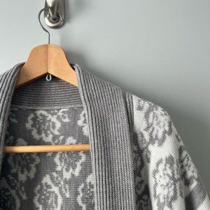 Ann Taylor Loft Knit Poncho Sweater | Grey White Stripe Print | Top Winter Cozy
